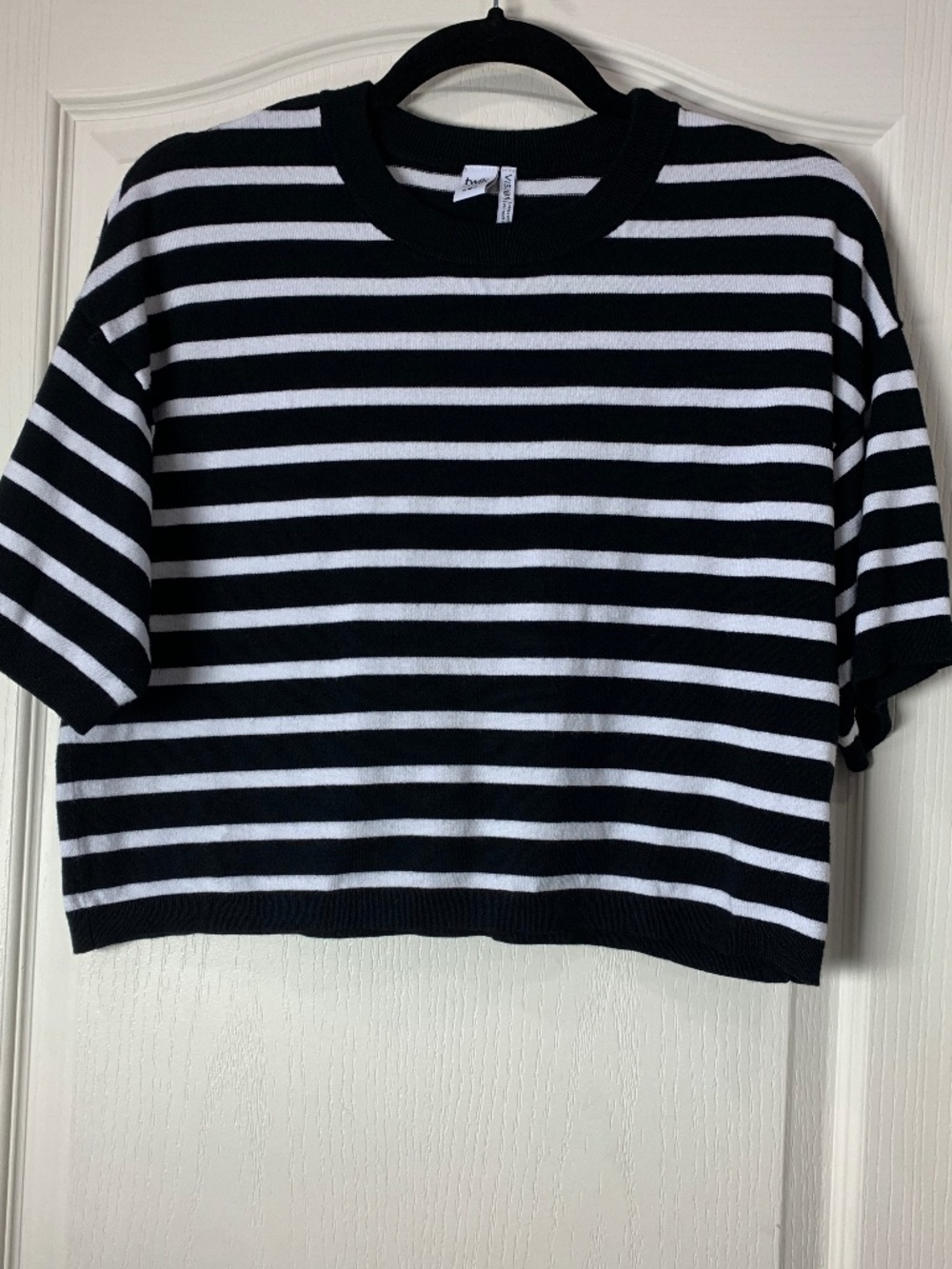 Black & White Striped Cropped Knit Top Minimal‎ French Girl Style M Twik